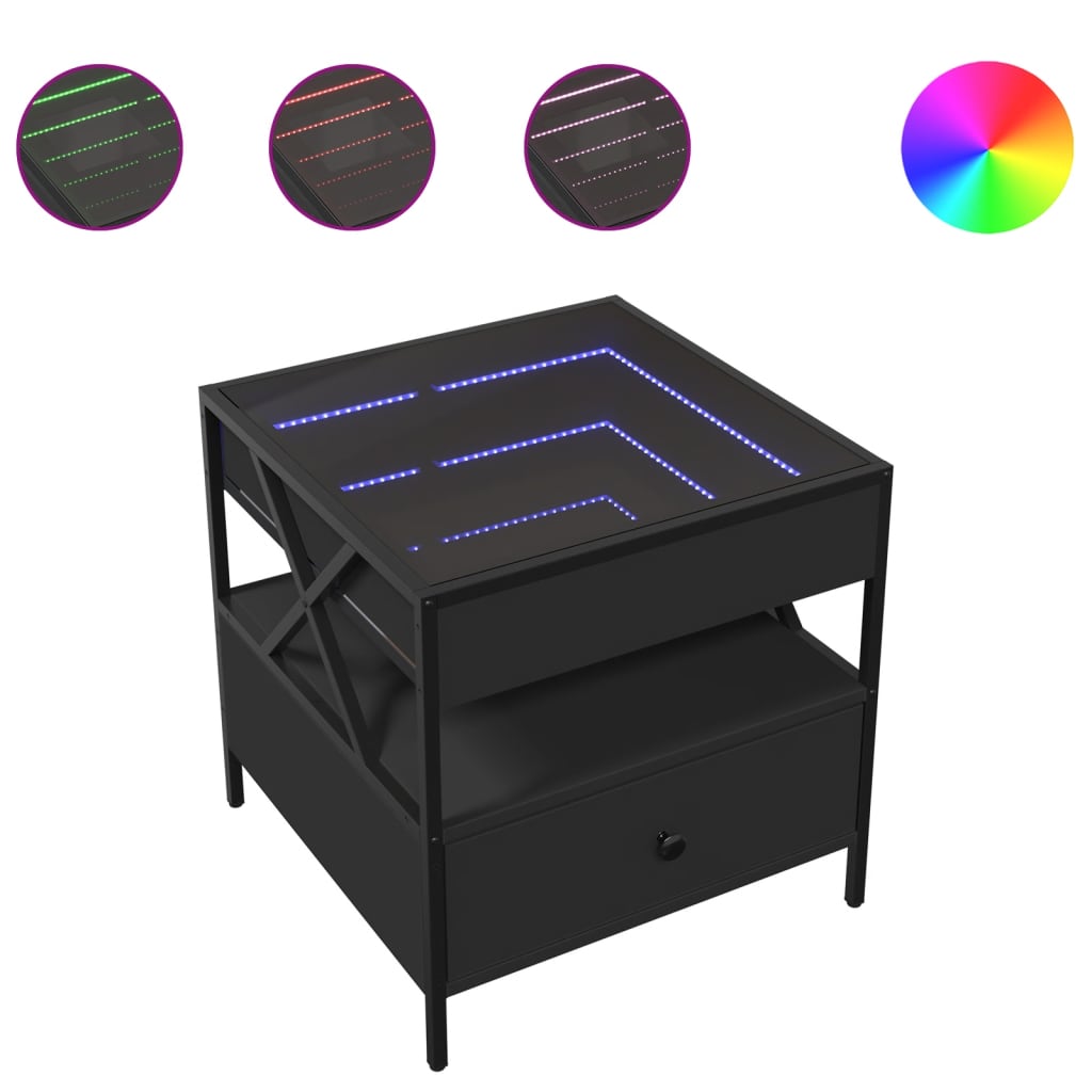 kohvilaud LED-tuledega, must, 50x50x51 cm