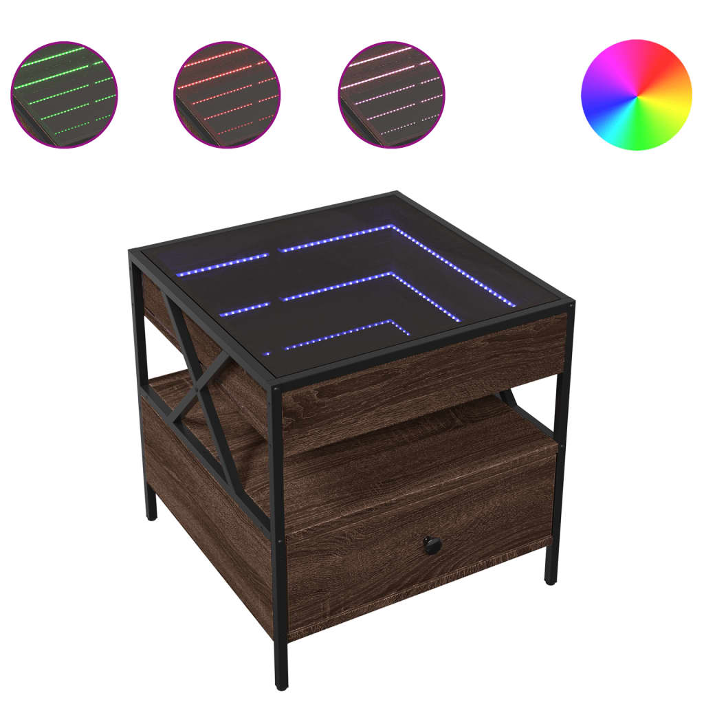 kohvilaud LED-tuledega, pruun tamm, 50x50x51 cm