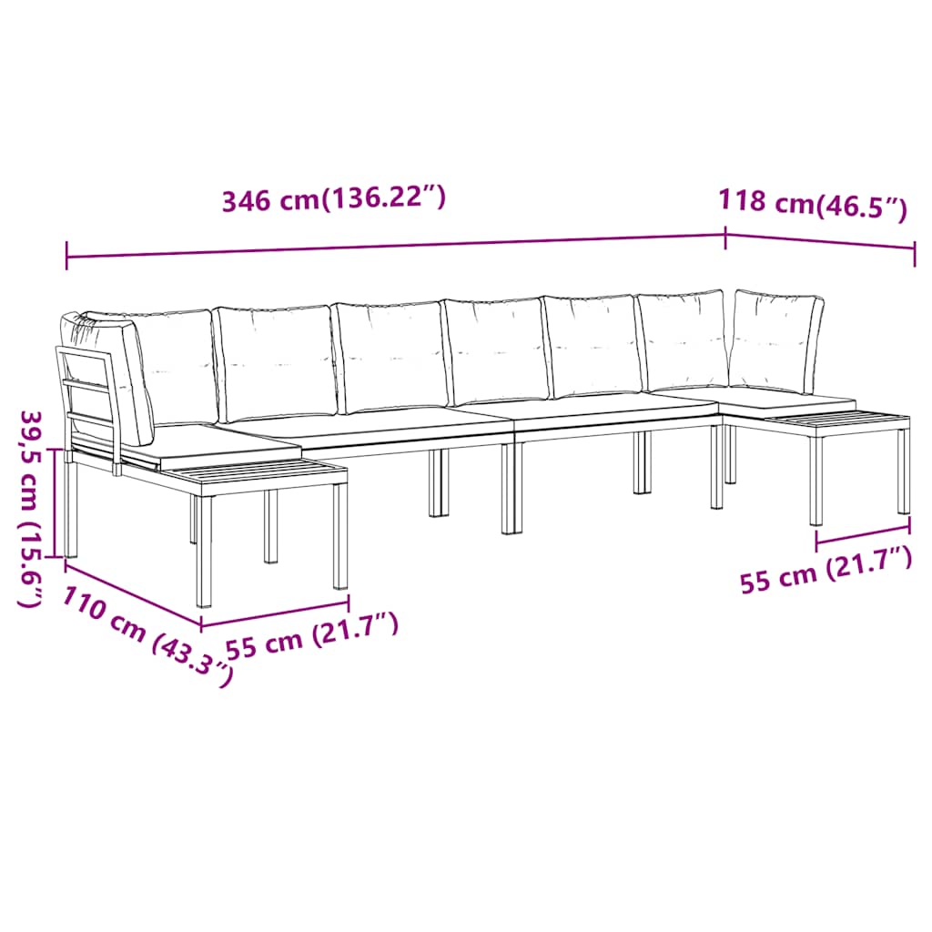 4-osaline aiadiivani komplekt patjadega, must, teras