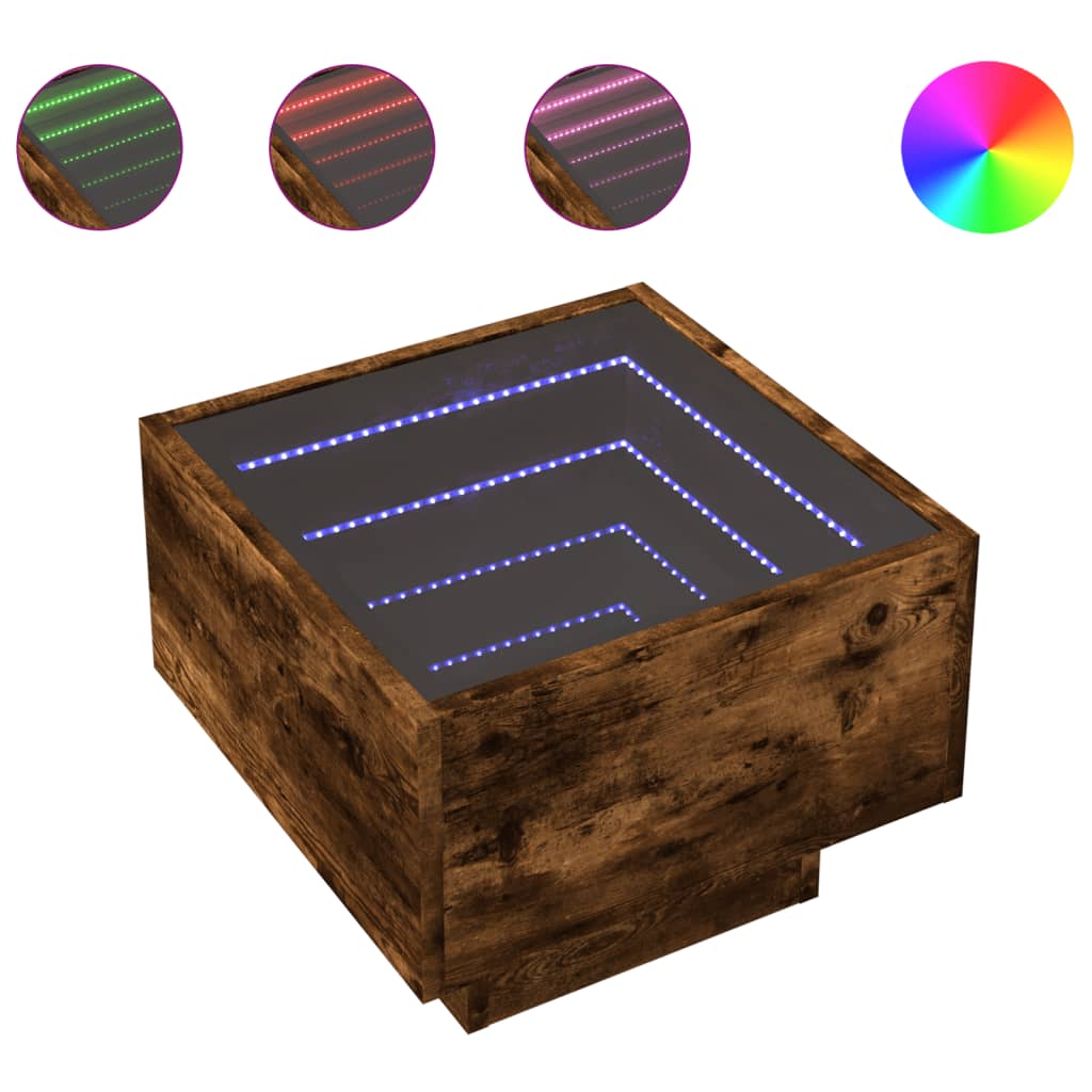 прикроватная тумбочка со светодиодной подсветкой, дымчатый дуб, 40x40x30 см