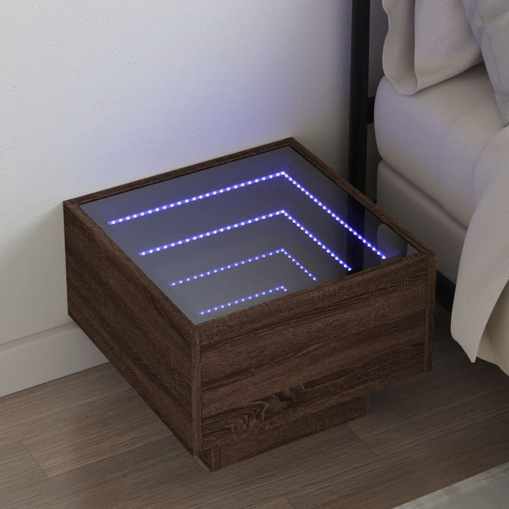 öökapp LED-tuledega, pruun tamm, 40x40x30 cm