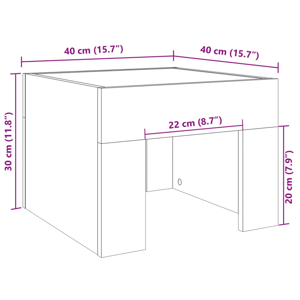 тумбочка прикроватная со светодиодной подсветкой, коричневый дуб, 40x40x30 см