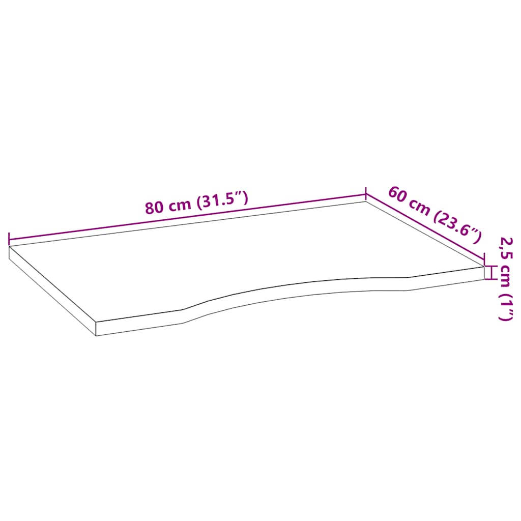 lauaplaat, 80x60x2,5 cm, töötlemata toekas tammepuit ristkülik