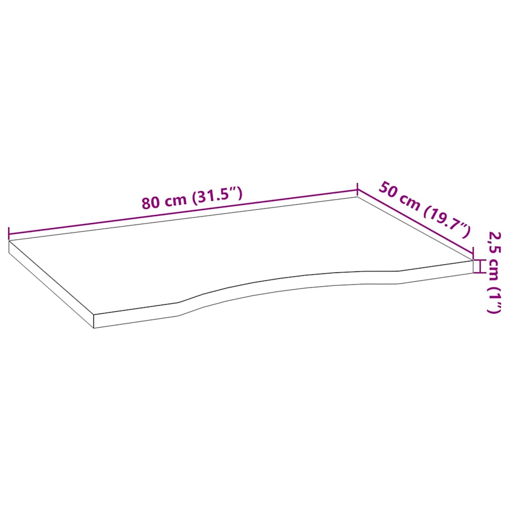 lauaplaat, helepruun, 80x50x2,5 cm, toekas tammepuit ristkülik