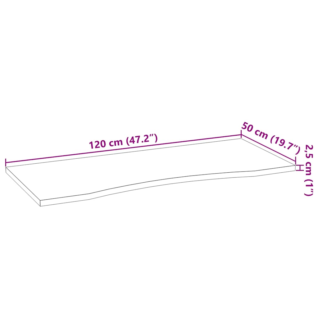 lauaplaat, helepruun, 120x50x2,5 cm, toekas tammepuit ristkülik