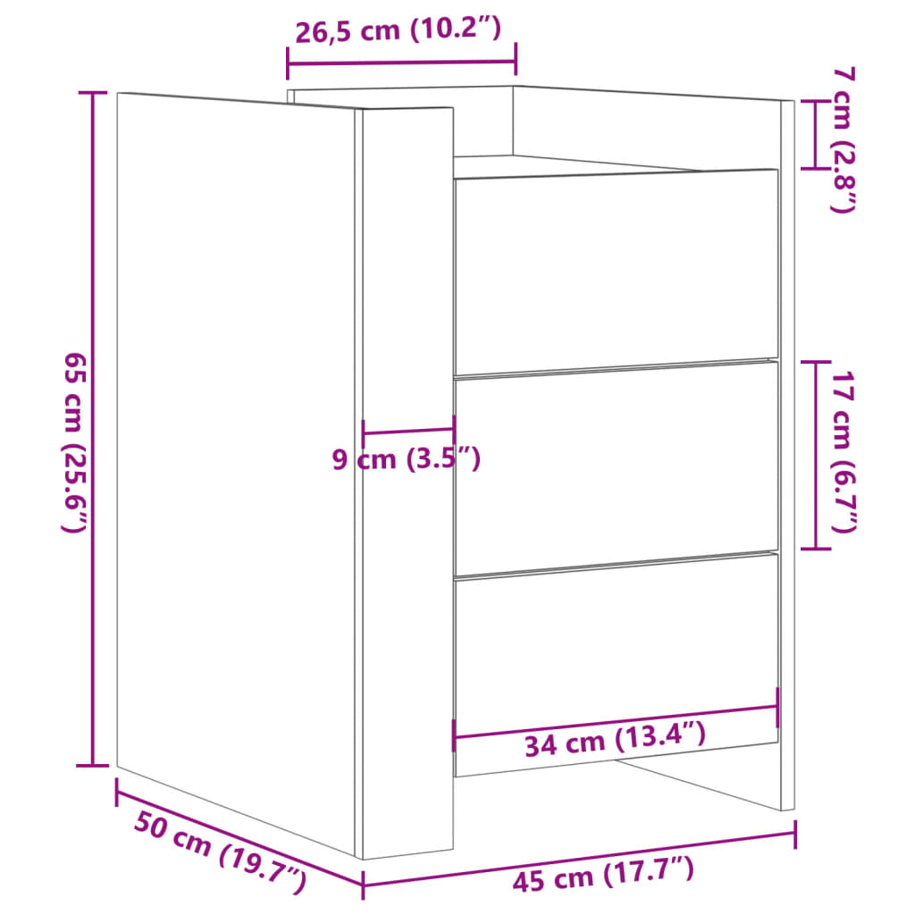 тумбочка прикроватная, черная, 45x50x65 см, искусственное дерево