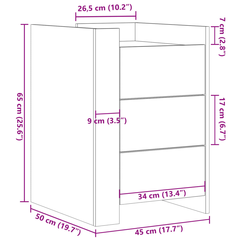 тумбочка прикроватная, копченый дуб, 45x50x65 см, искусственное дерево