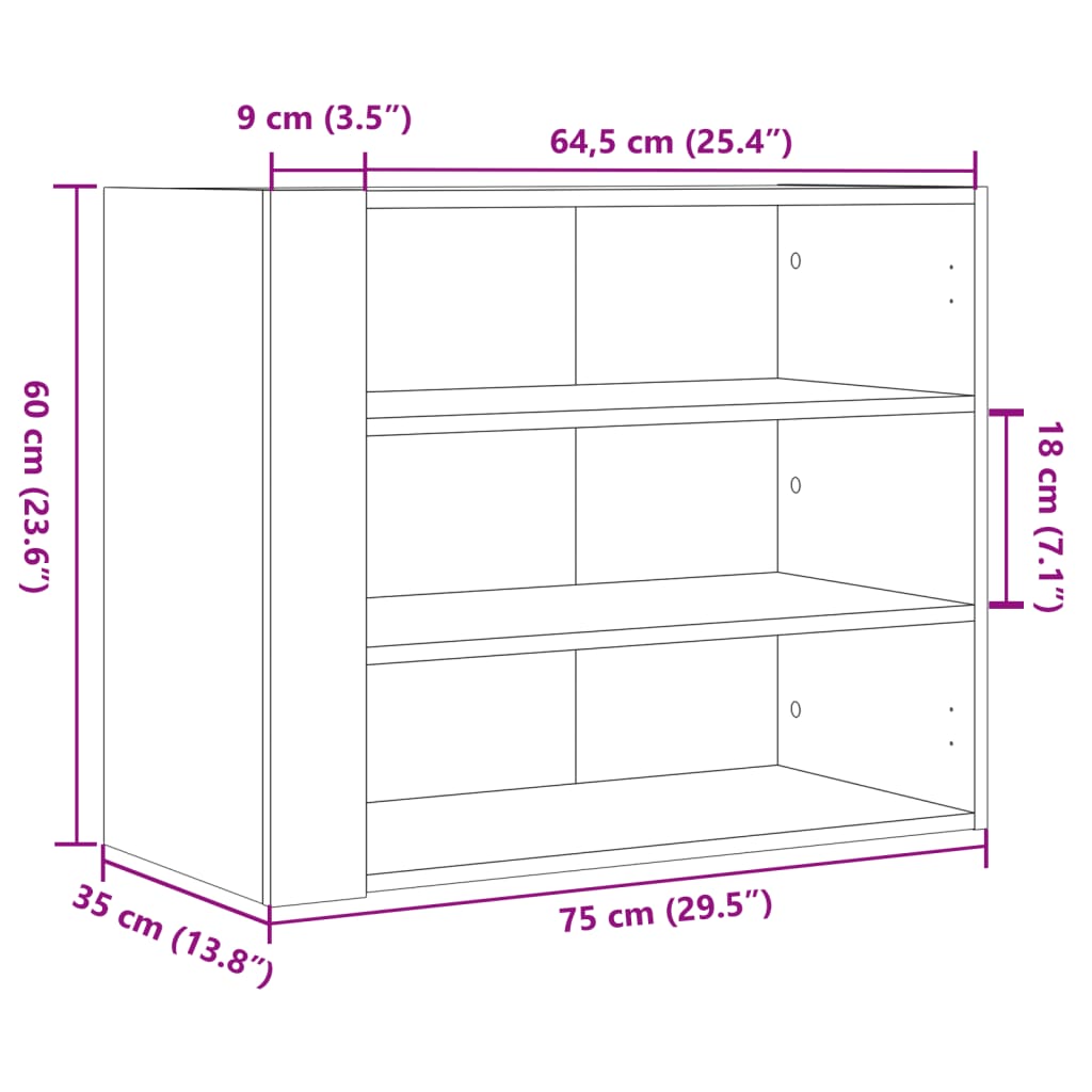 настенный шкаф, копченый дуб, 75 x 35 x 60 см, искусственное дерево