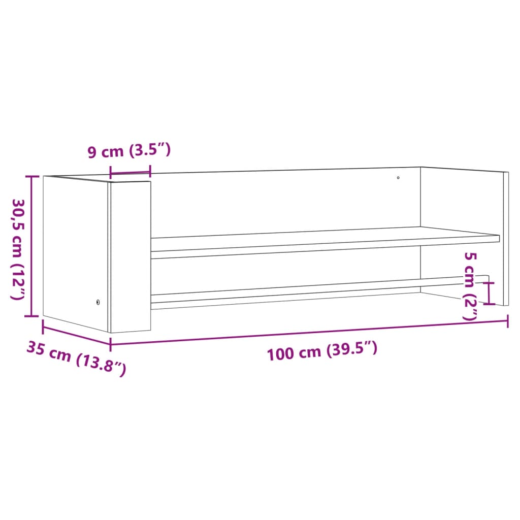 seinariiul, suitsutatud tamm, 100x35x30,5 cm, tehispuit