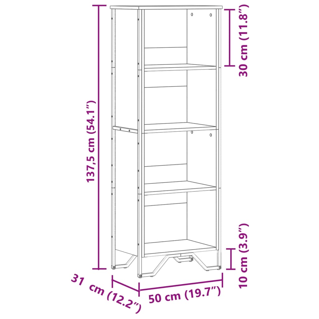 raamatualus, hall Sonoma tamm, 50 x 31 x 137,5 cm, tehispuit