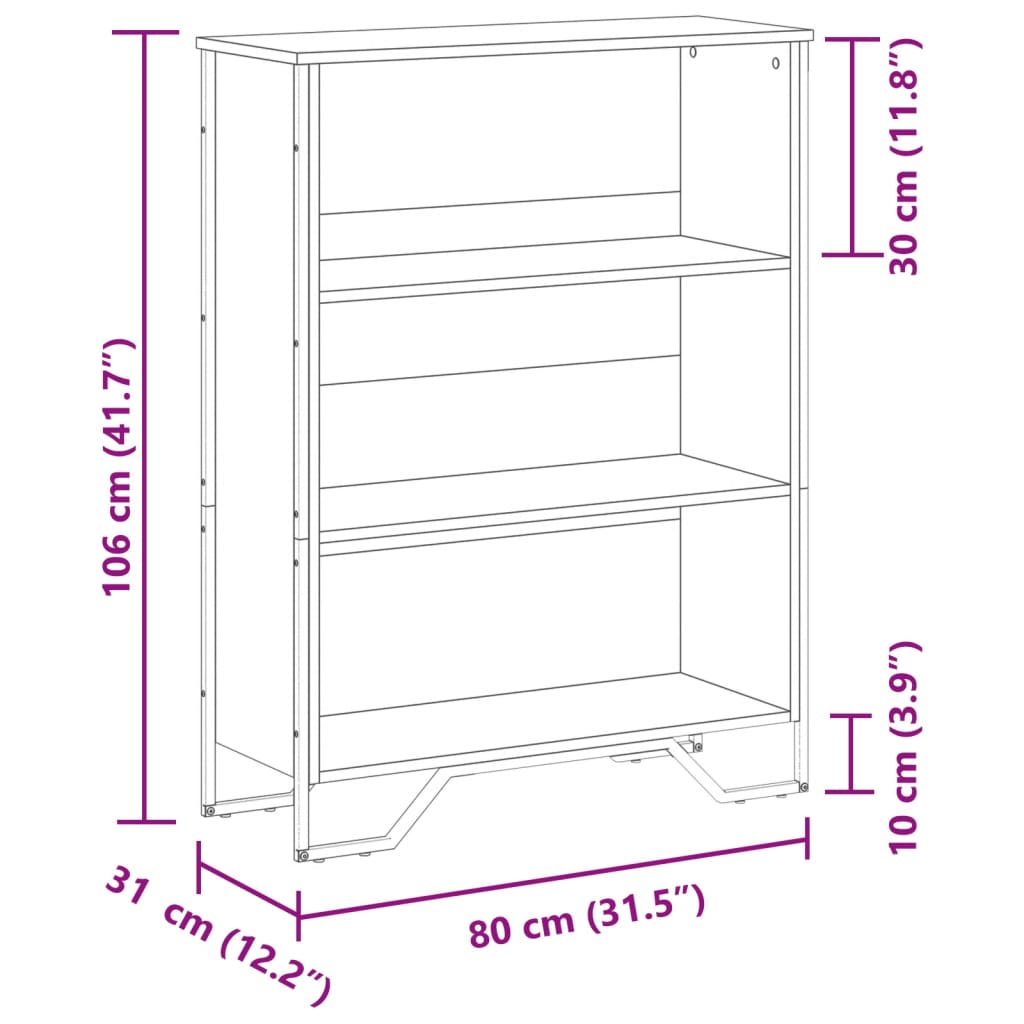 raamaturiiul, suitsutatud tamm, 80x31x106 cm, tehispuit