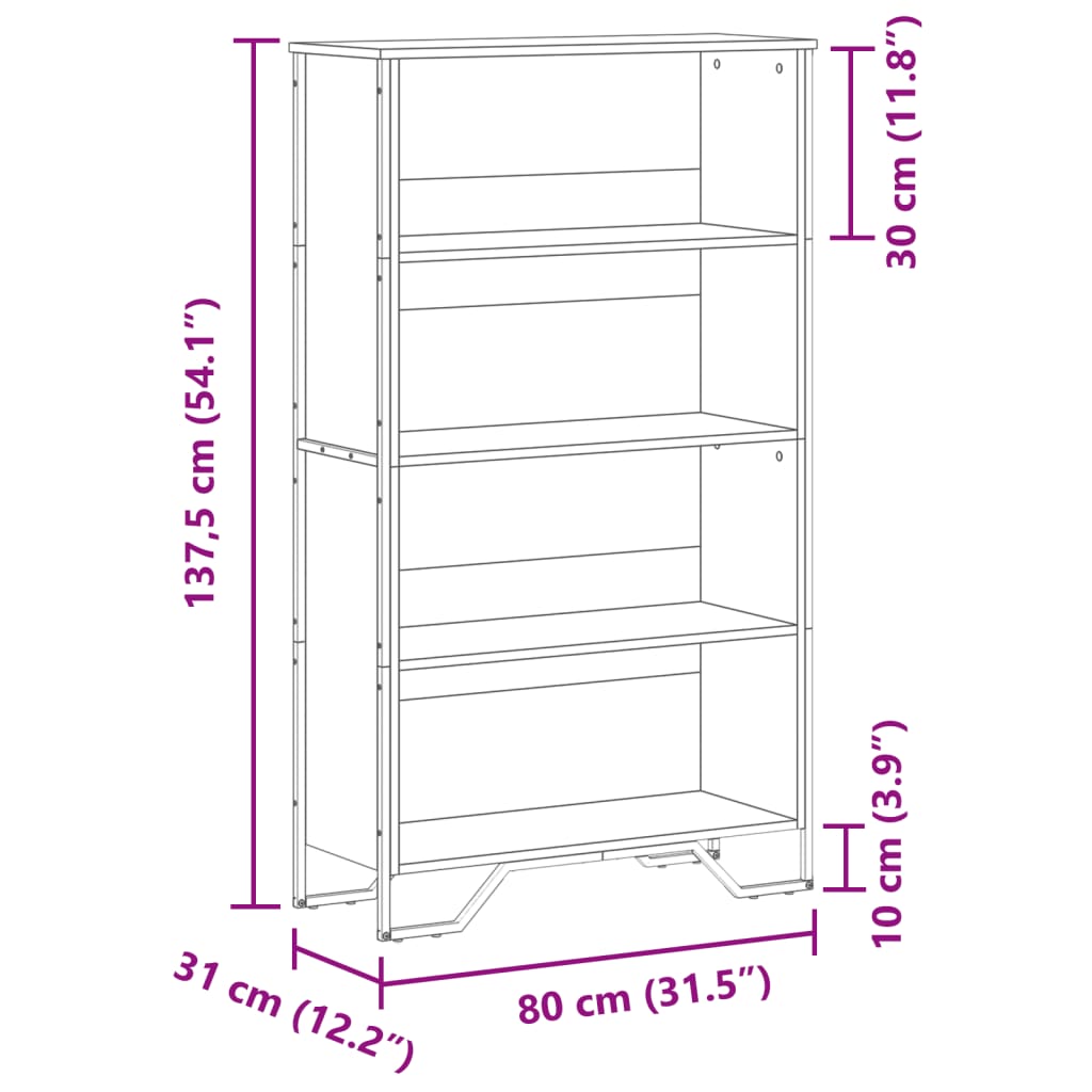 raamatualus, hall Sonoma tamm, 80x31x137,5 cm, tehispuit