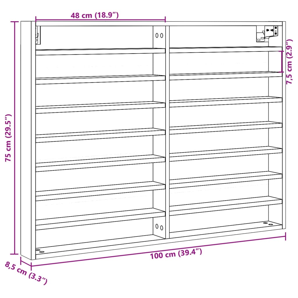 vitriinkapp, hall Sonoma tamm, 100x8,5x75 cm, tehispuit