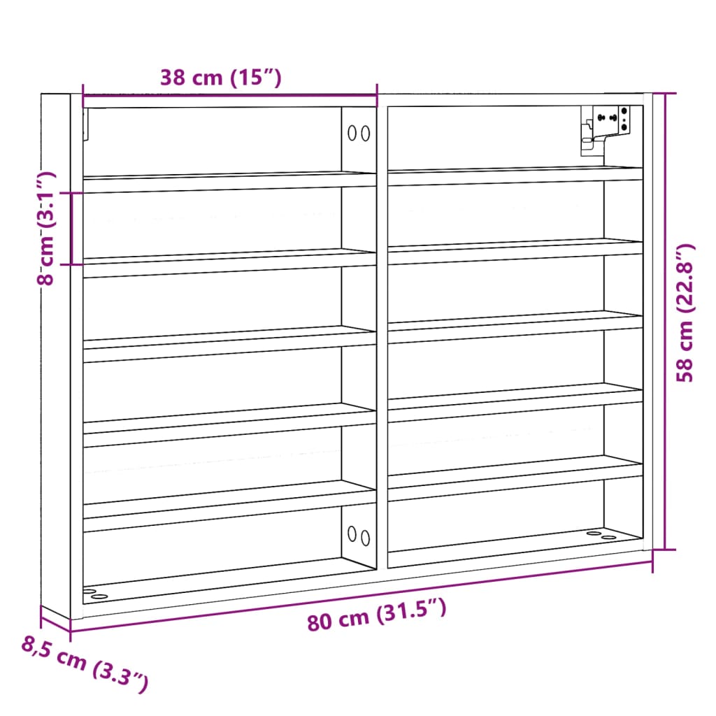 vitriinkapp, suitsutatud tamm, 80x8,5x58 cm, tehispuit