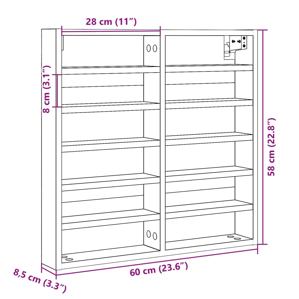 витрина черная 60x8,5x58 см искусственное дерево