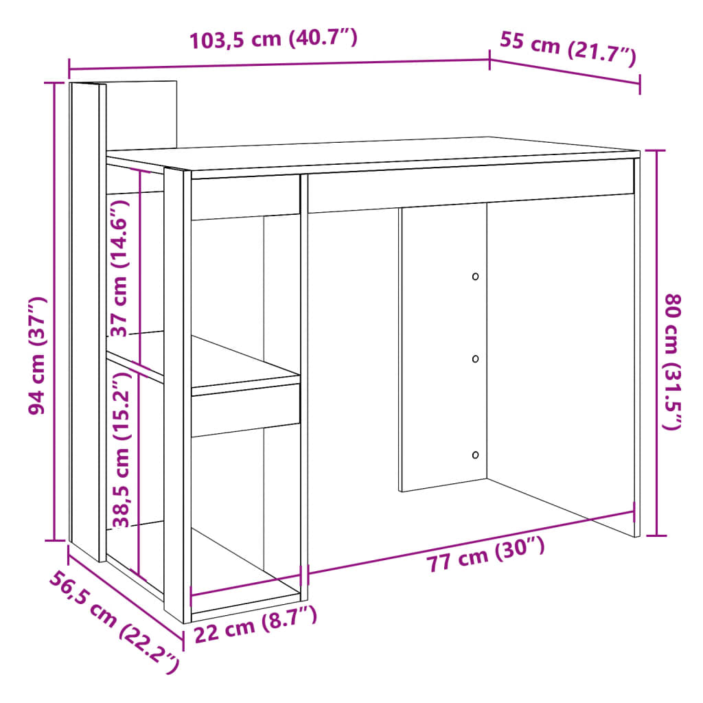 офисный стол, белый, 103,5x56,5x94 см, искусственное дерево