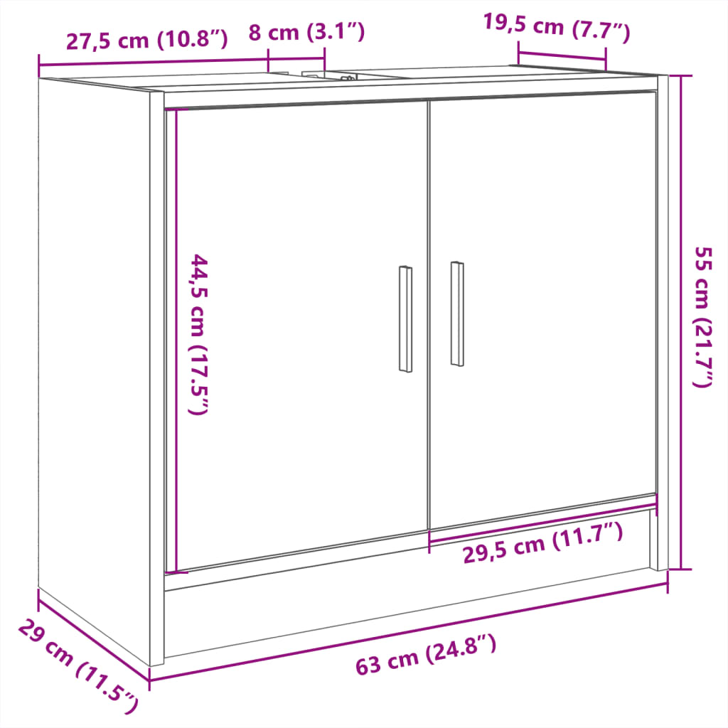 тумба под раковину, белая, 63x29x55 см, искусственное дерево