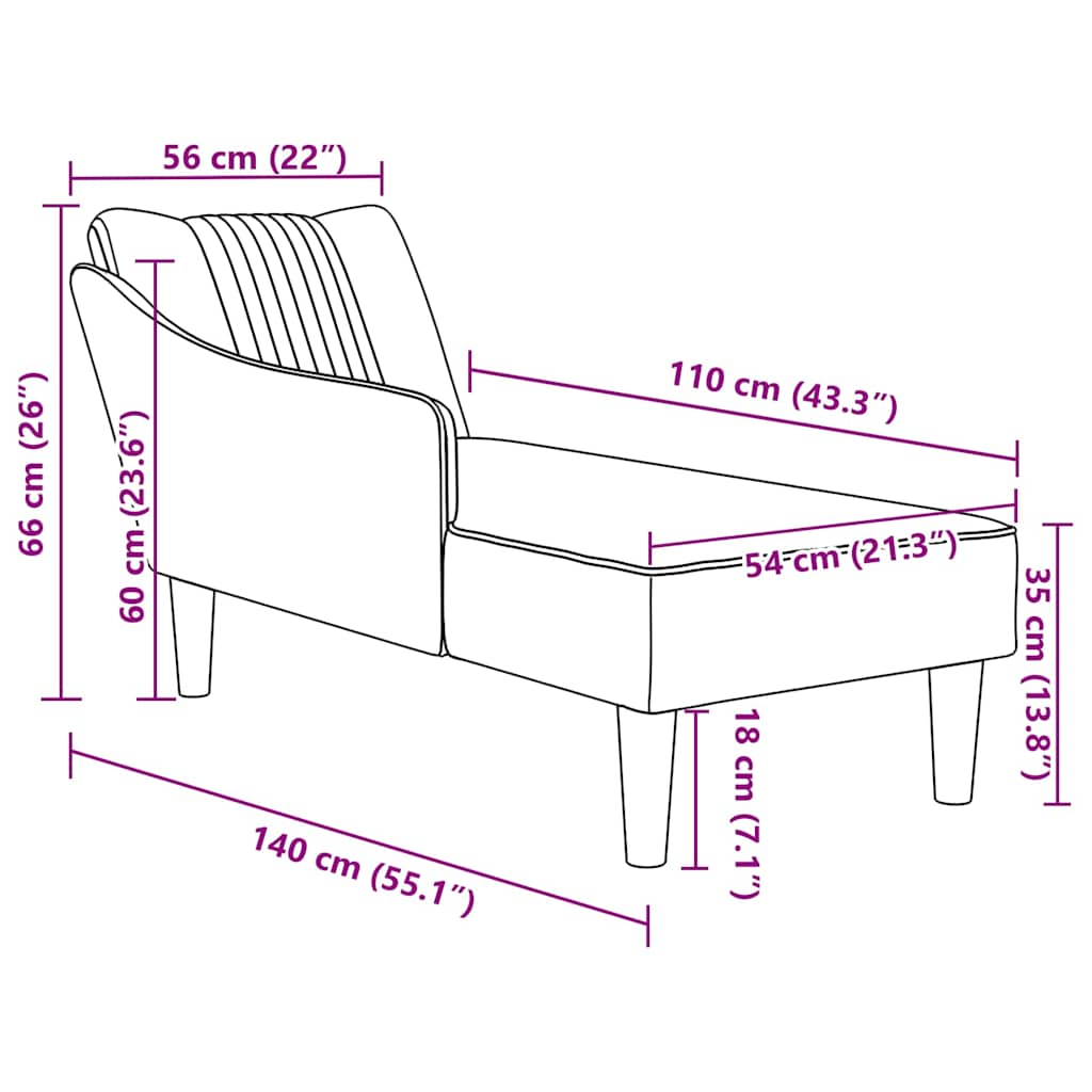 Chaise Lounge parema käetoega helehalli kangaga