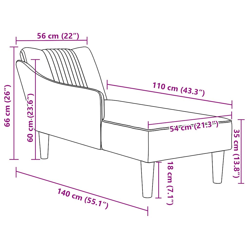 Chaise Lounge parema käetoe pilvehalli kangaga