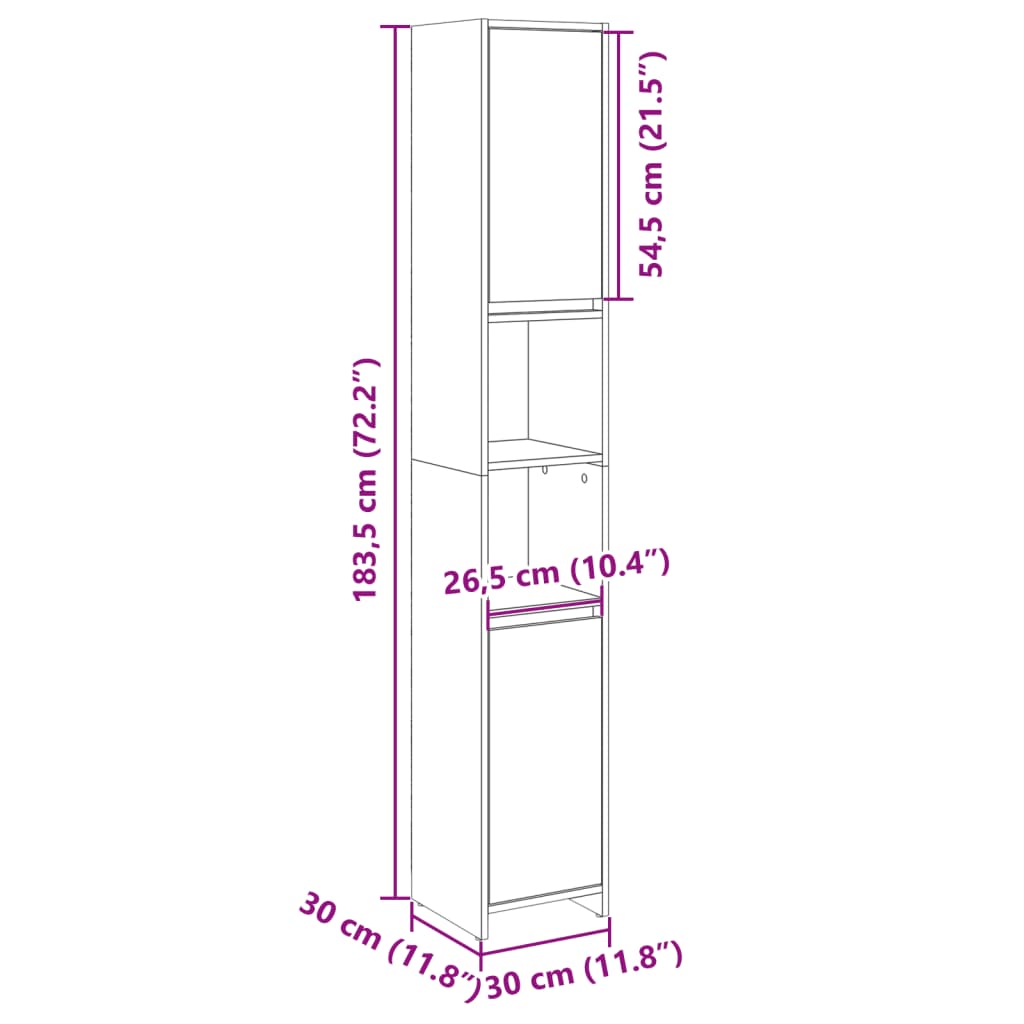 vannitoakapp Sonoma tamm 30 x 30 x 183,5 cm tehispuit