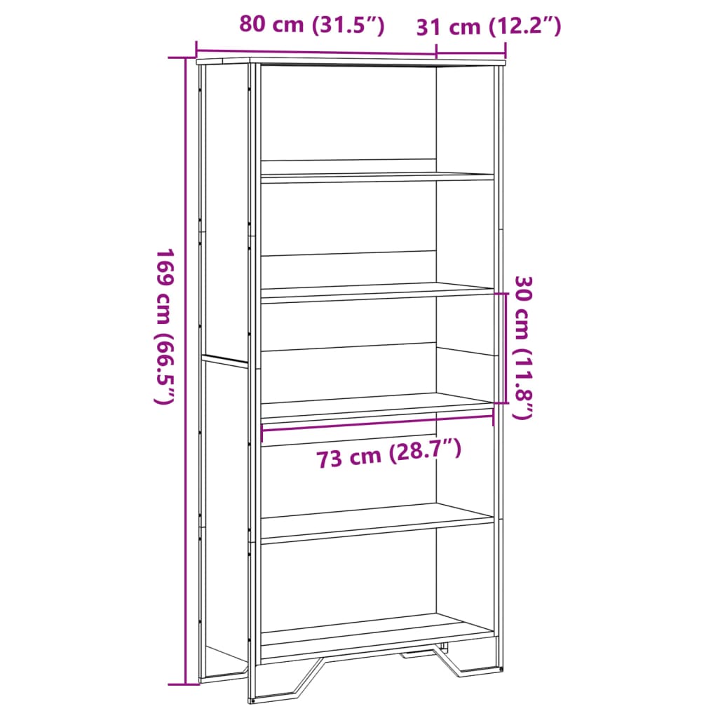 книжная полка Sonoma дуб 80x31x169 см искусственное дерево