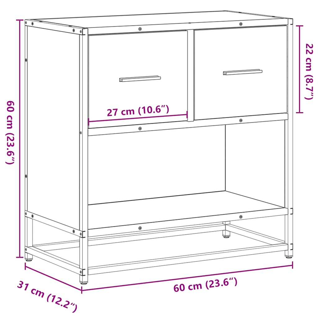 voodikapp hall Sonoma 60x31x60 cm, puidust ja metallist