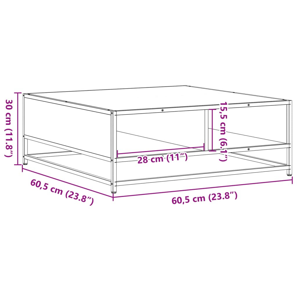 kohvilaud, hall Sonoma tamm, 60,5x60,5x30 cm, tehispuit/metall