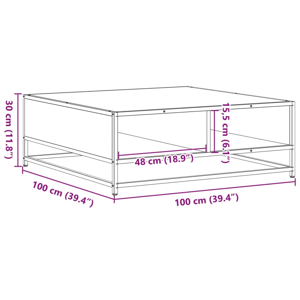 diivanilaud must 100x100x30 cm Engineered Wood and Metal