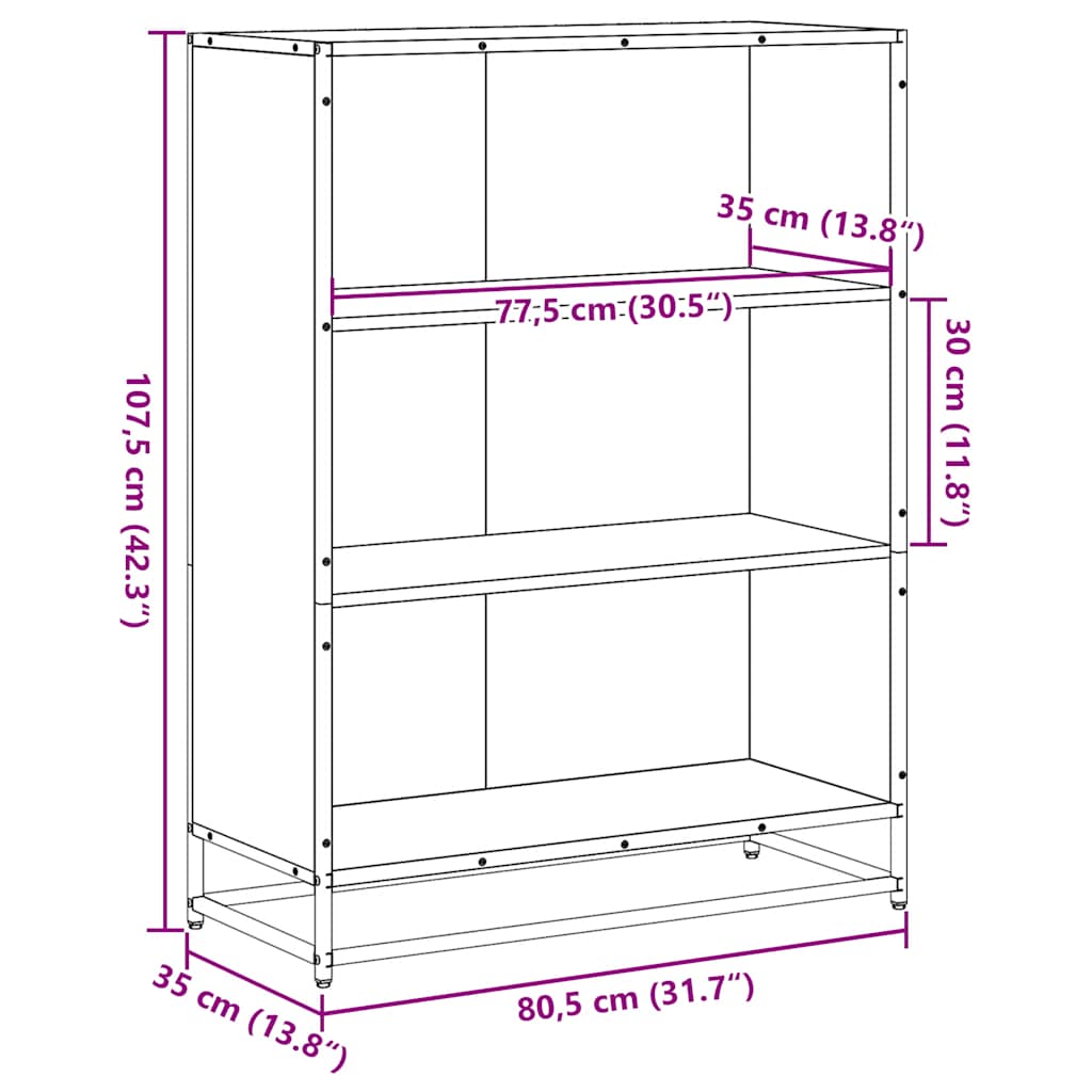 raamatukapp, suitsutatud tamm, 80,5x35x107,5 cm, tehispuit