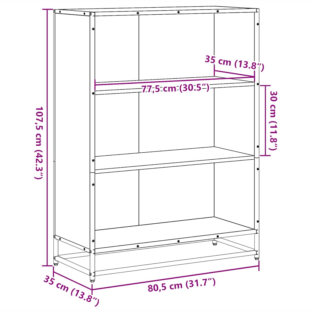 raamatukapp, hall Sonoma tamm, 80,5x35x107,5 cm, tehispuit