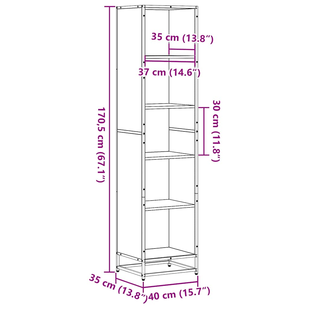 raamatukapp, hall Sonoma tamm, 40x35x170,5 cm, tehispuit