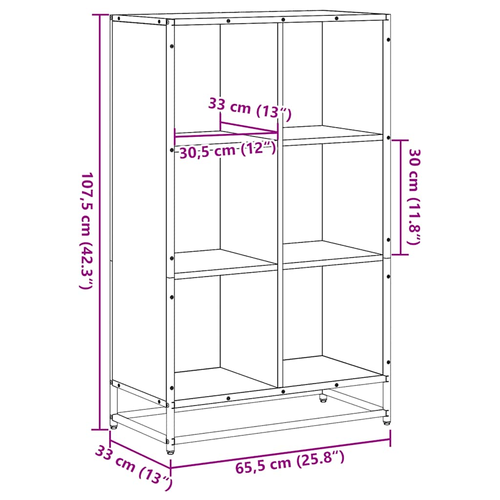 raamatukapp, hall Sonoma tamm, 65,5x33x107,5 cm, tehispuit