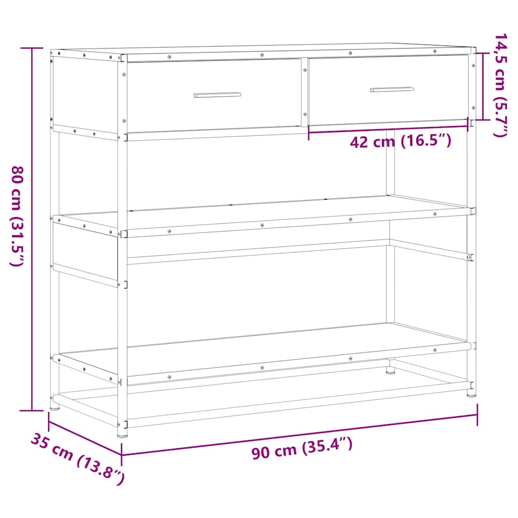 Консольный стол Sonoma дуб 90x35x80 см Engineered Wood