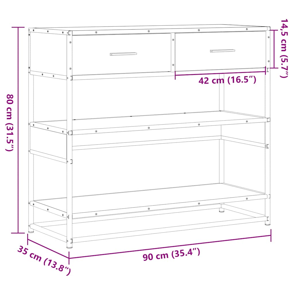 Консольный стол из копченого дуба 90x35x80 см Engineered Wood