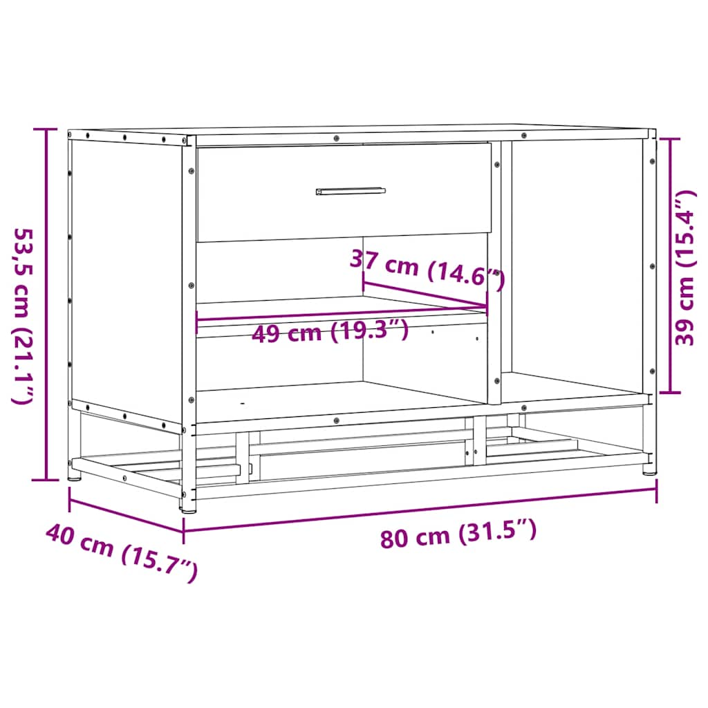 Kingapink Must 80x40x53,5 cm Engineered Wood and Metal