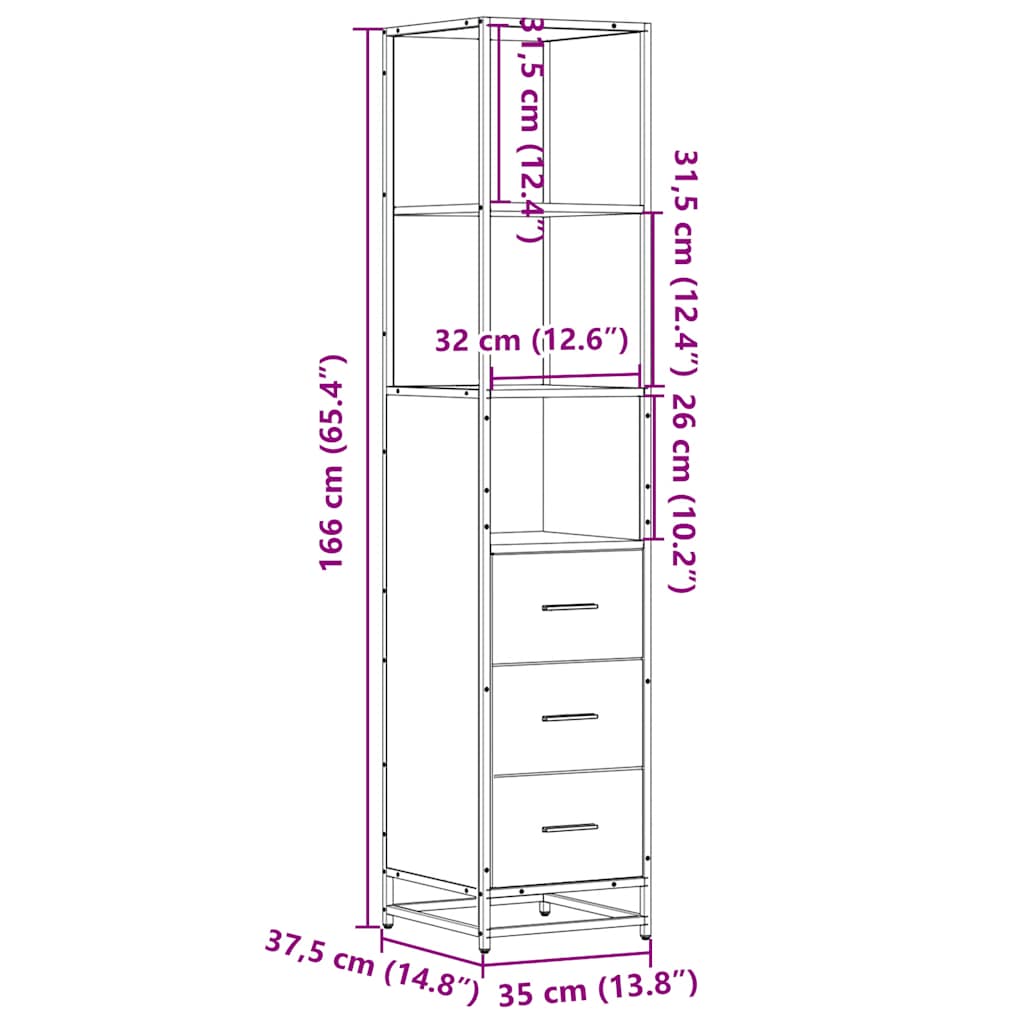 Vannitoa Kapp Must 35x37,5x166 cm Engineered Wood