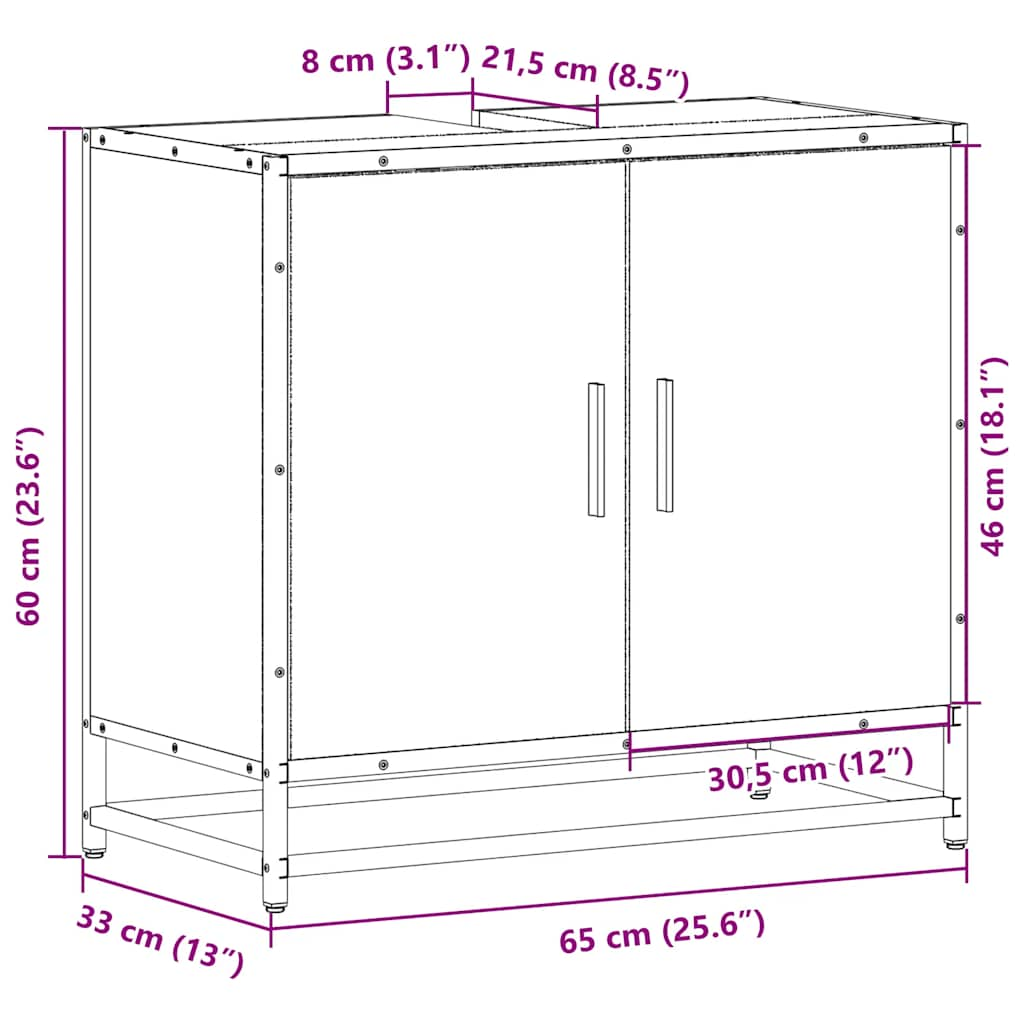 vannitoa valamukapp suitsutamm 65x33x60 cm ehituspuit