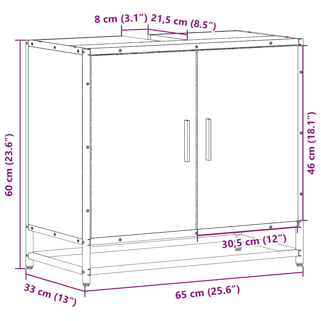 vannitoa valamukapp pruun tamm 65x33x60 cm ehituspuit