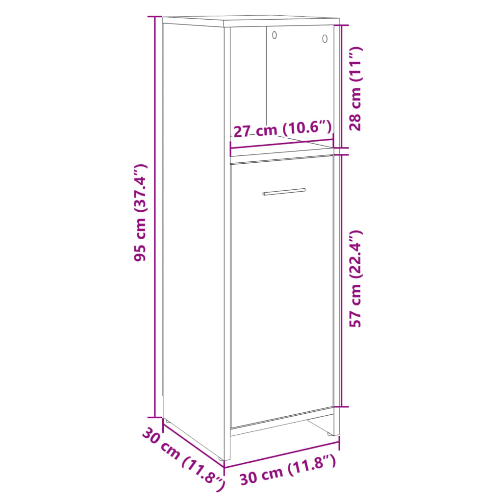 vannitoakapp Sonoma tamm 30 x 30 x 95 cm tehispuit