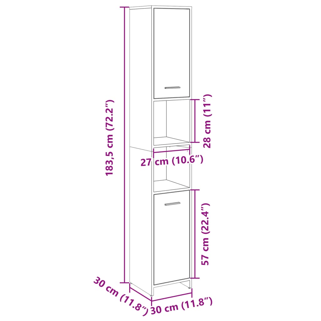 vannitoakapp Sonoma tamm 30 x 30 x 183,5 cm tehispuit