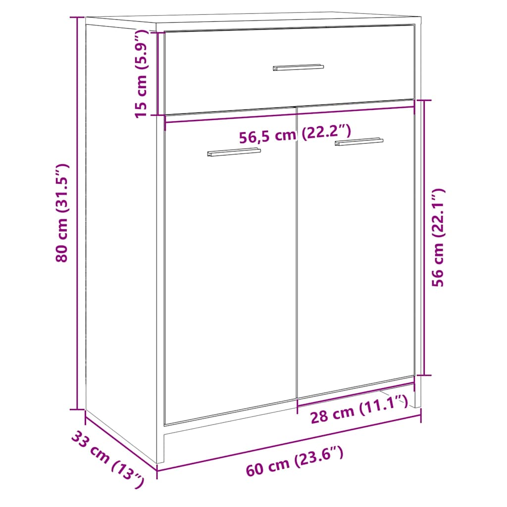 vannitoakapp Sonoma tamm 60 x 33 x 80 cm tehispuit