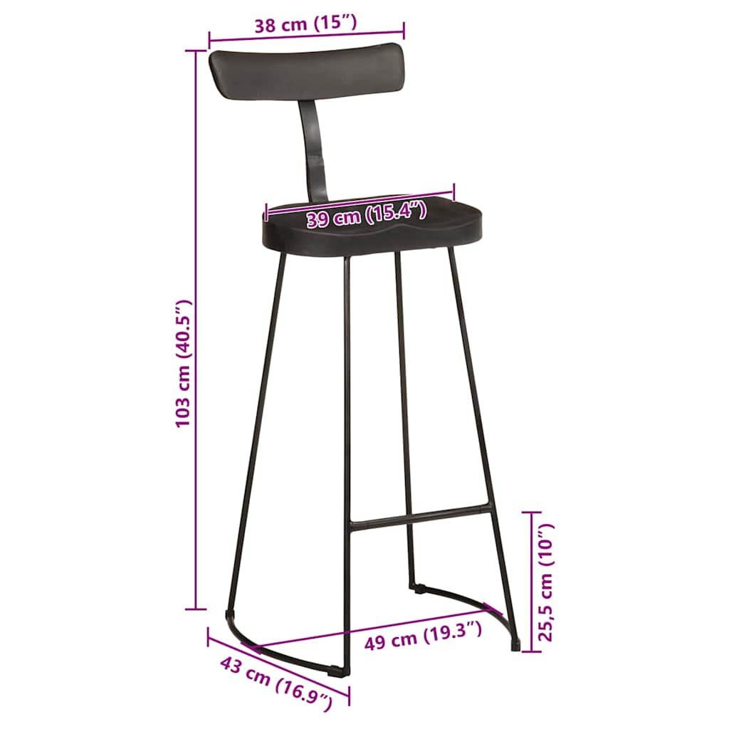барные стулья 2 шт. черные 49x43x103 см массив мангового дерева