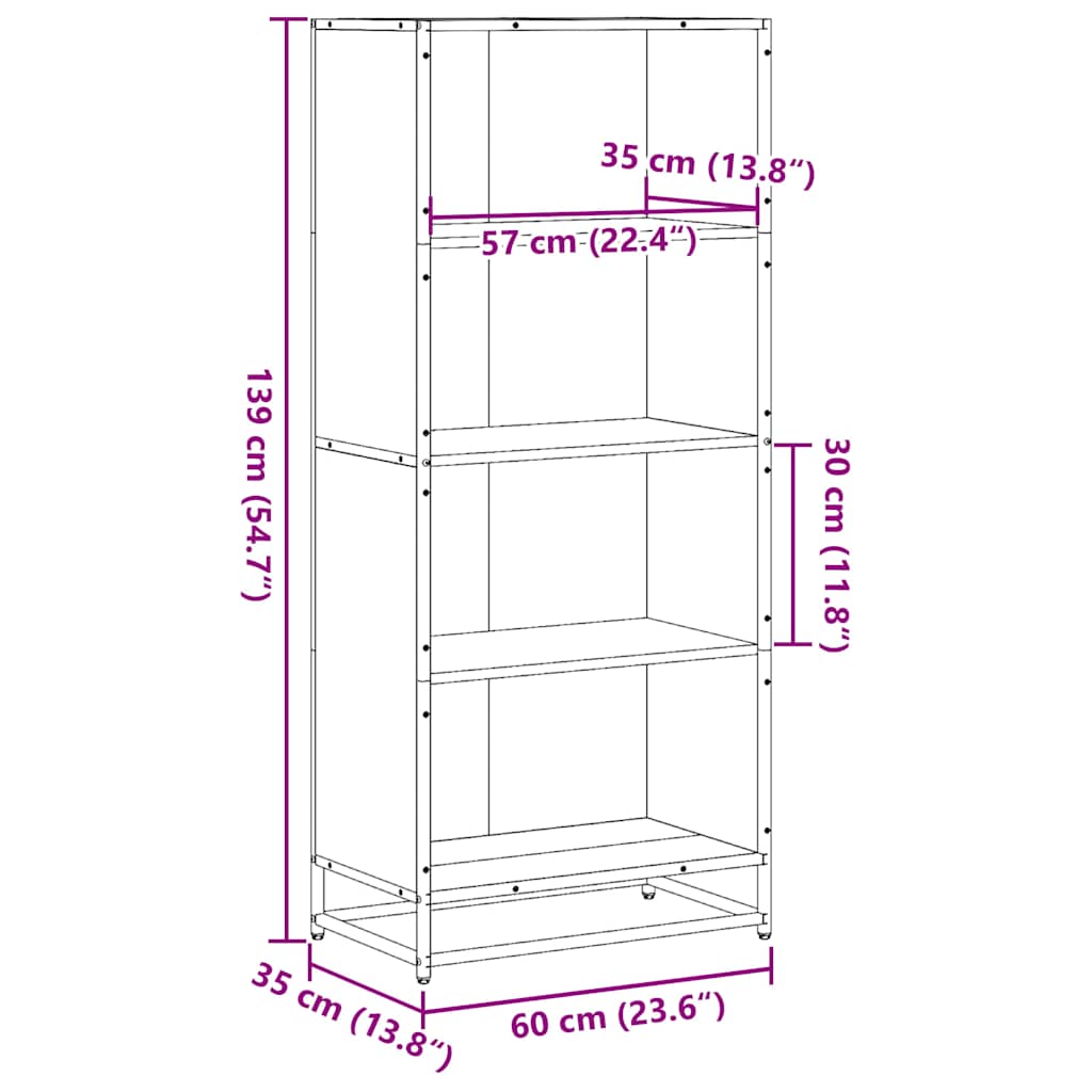 raamatualus, sonoma tamm, 60x35x139 cm, tehispuit