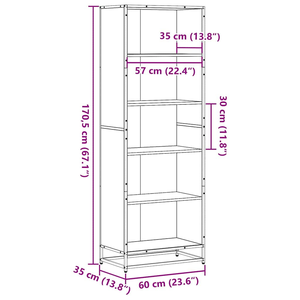 raamatualus, hall sonoma tamm, 60x35x170,5 cm, tehispuit