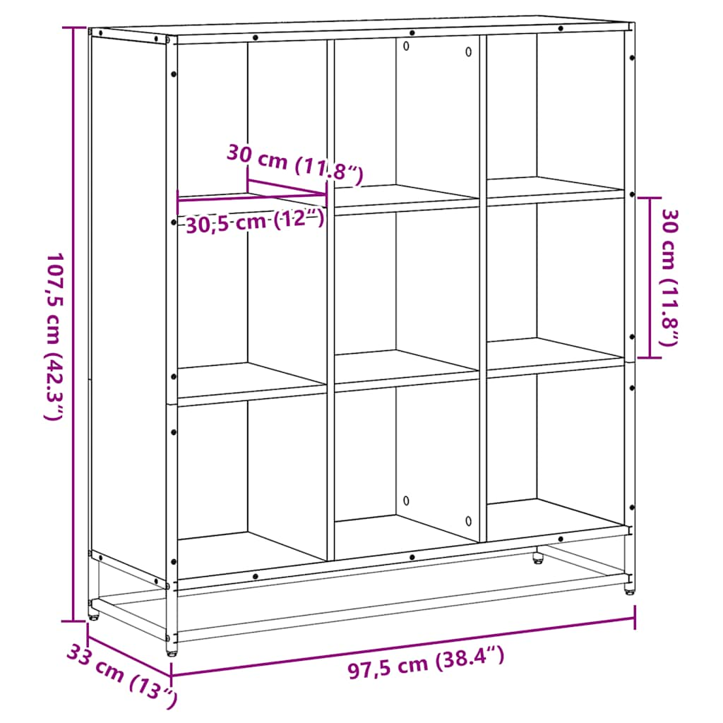 raamatualus, suitsutamm, 97,5x33x107,5 cm, tehispuit ja metall