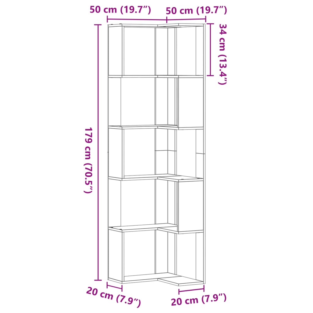 5-korruseline raamaturiiul suitsutatud tamm 50x50x179 tehispuit