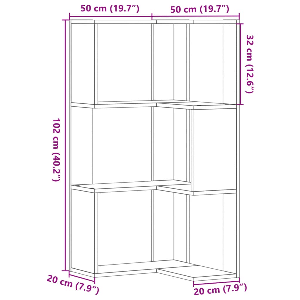 3-korruseline raamaturiiul must 50x50x102 cm tehispuit