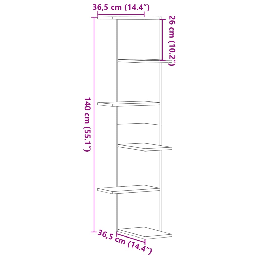 seina nurgariiul, hall Sonoma tamm, 36,5x36,5x140 cm, tehispuit