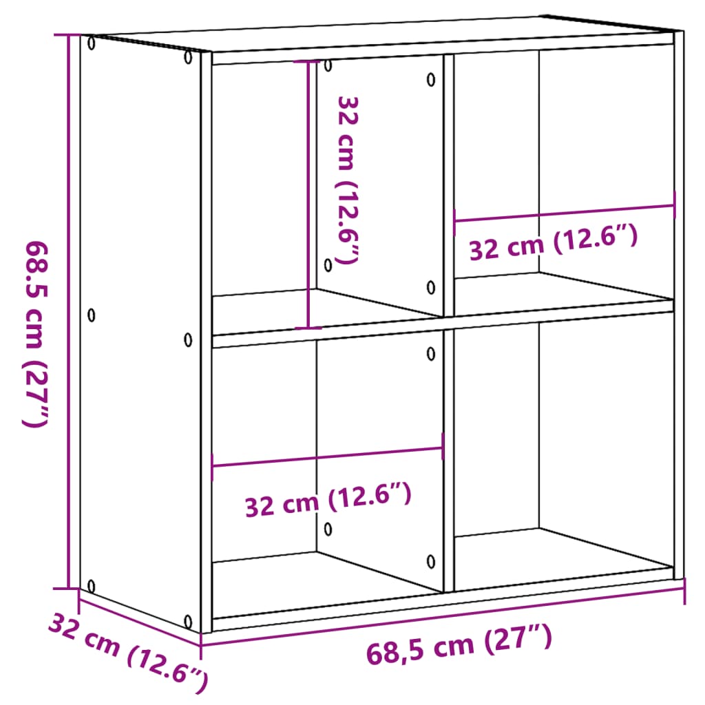 raamaturiiul, suitsutatud tamm, 68,5x32x68,5 cm, tehispuit