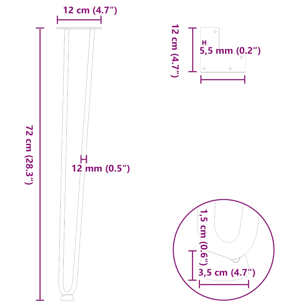 Juuksenõela jalad konsoolilaudadele konsoolilauale 4 tk 72 cm